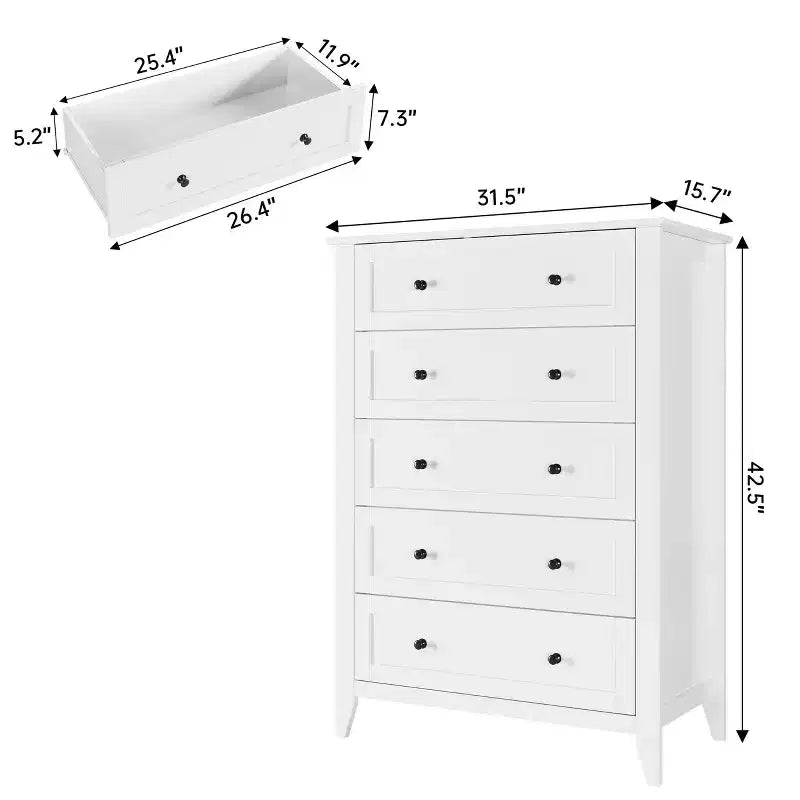 Commode à 5 tiroirs COZONY pour chambre à coucher, commode haute en bois avec rangement profond, commode moderne pour entrée et couloir