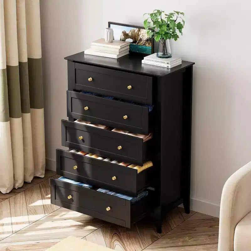 Commode à 5 tiroirs COZONY pour chambre à coucher, commode haute en bois avec rangement profond, commode moderne pour entrée et couloir