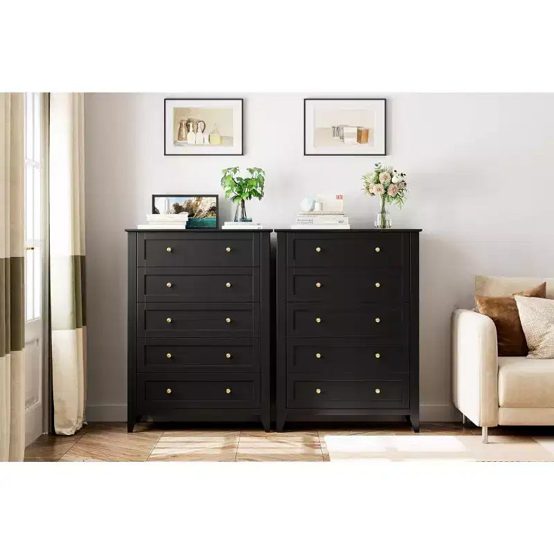 Commode à 5 tiroirs COZONY pour chambre à coucher, commode haute en bois avec rangement profond, commode moderne pour entrée et couloir