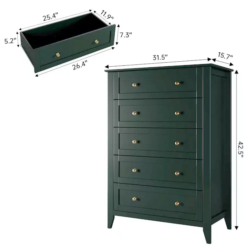 Commode à 5 tiroirs COZONY pour chambre à coucher, commode haute en bois avec rangement profond, commode moderne pour entrée et couloir