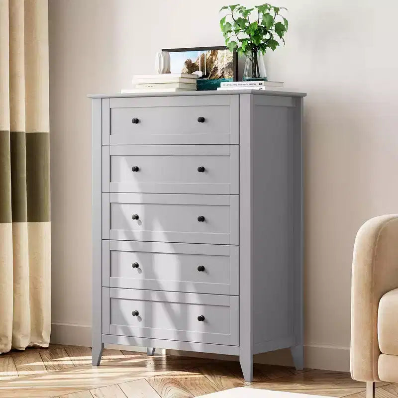 Commode à 5 tiroirs COZONY pour chambre à coucher, commode haute en bois avec rangement profond, commode moderne pour entrée et couloir