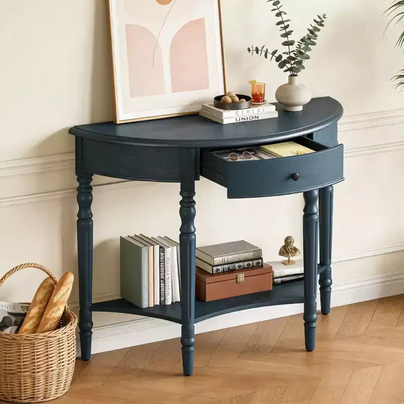 Table console demi-lune Luxystar avec tiroir et étagère pour entrée et salon