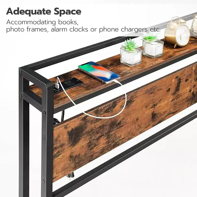 Tête de lit ACOINEL Queen Size avec station de charge (2 prises et 4 ports USB), tête de lit à hauteur réglable avec étagère de rangement