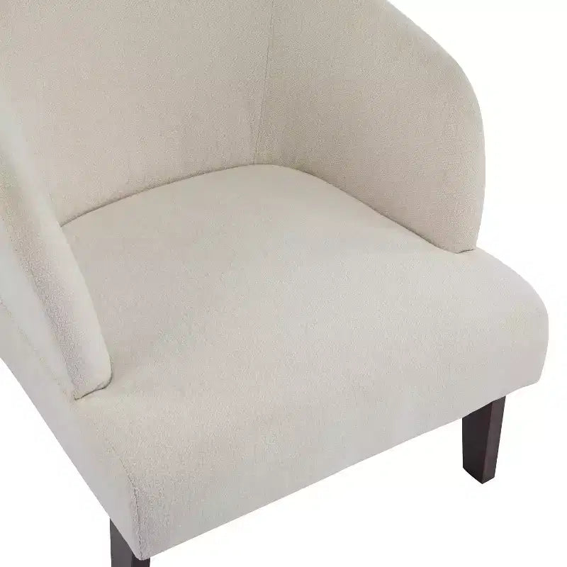 Fauteuil moderne avec dossier rond et pieds en bois, d'inspiration Mid-Century, pour salon