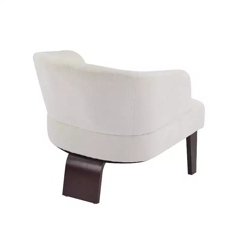 Fauteuil moderne avec dossier rond et pieds en bois, d'inspiration Mid-Century, pour salon