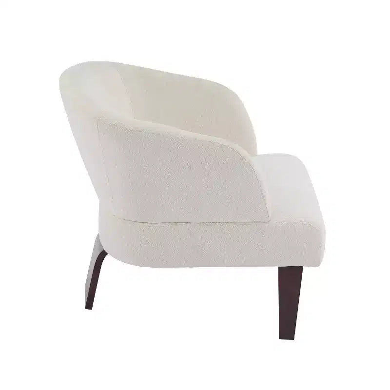 Fauteuil moderne avec dossier rond et pieds en bois, d'inspiration Mid-Century, pour salon