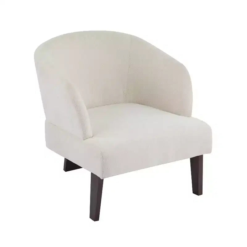 Fauteuil moderne avec dossier rond et pieds en bois, d'inspiration Mid-Century, pour salon