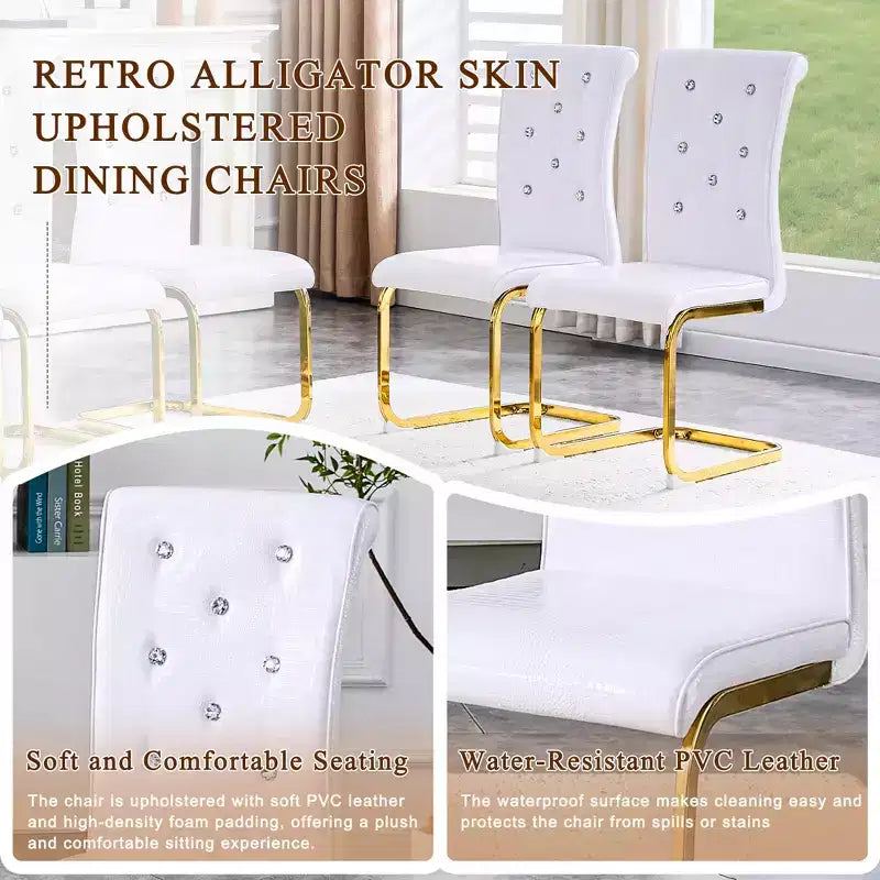Lot de 2 chaises de salle à manger rétro en similicuir façon alligator avec pieds dorés