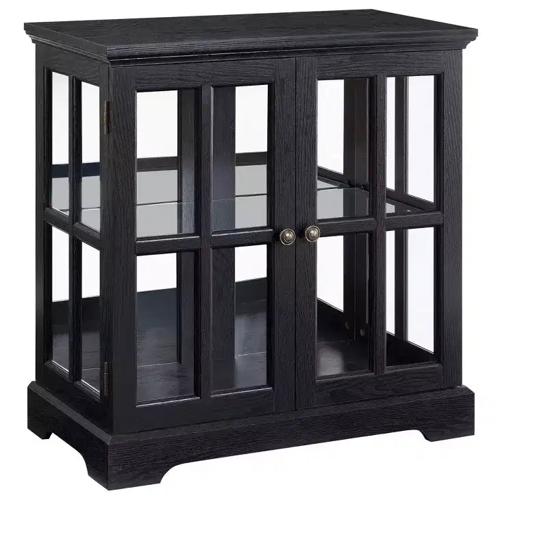Vitrine d'exposition LED antique avec portes persiennes, étagères réglables et contrôle Bluetooth pour un design rétro