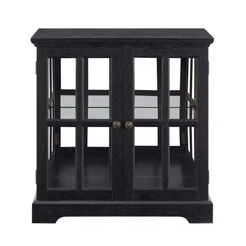 Vitrine d'exposition LED antique avec portes persiennes, étagères réglables et contrôle Bluetooth pour un design rétro