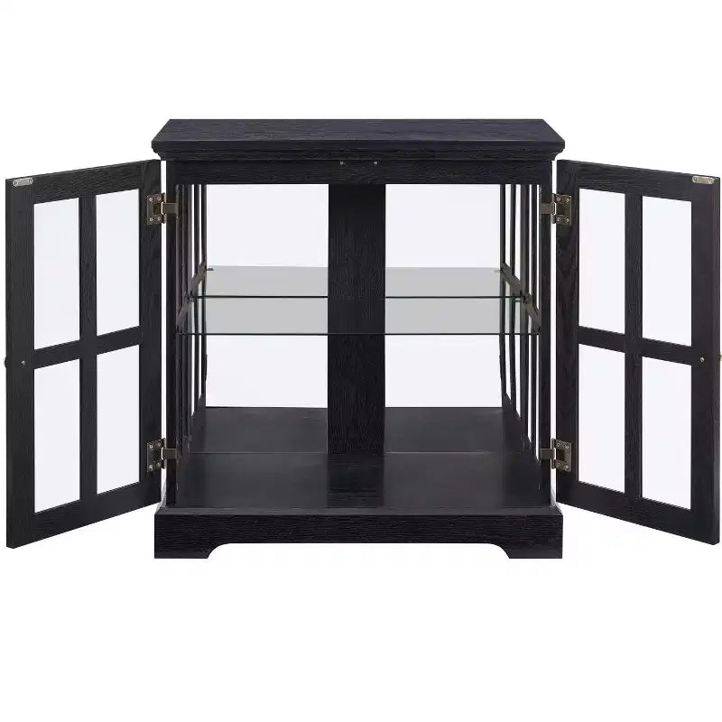 Vitrine d'exposition LED antique avec portes persiennes, étagères réglables et contrôle Bluetooth pour un design rétro
