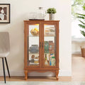 2-Door Curio Cabinet with Tempered Glass Doors, Mirrored Back Panel, Adjustable Shelves, and Light for Home Office
