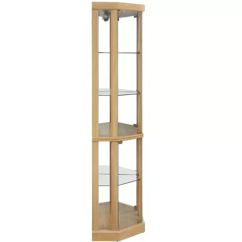 Vitrine d'angle éclairée avec étagères en verre réglables et dispositif anti-basculement pour collections d'antiquités
