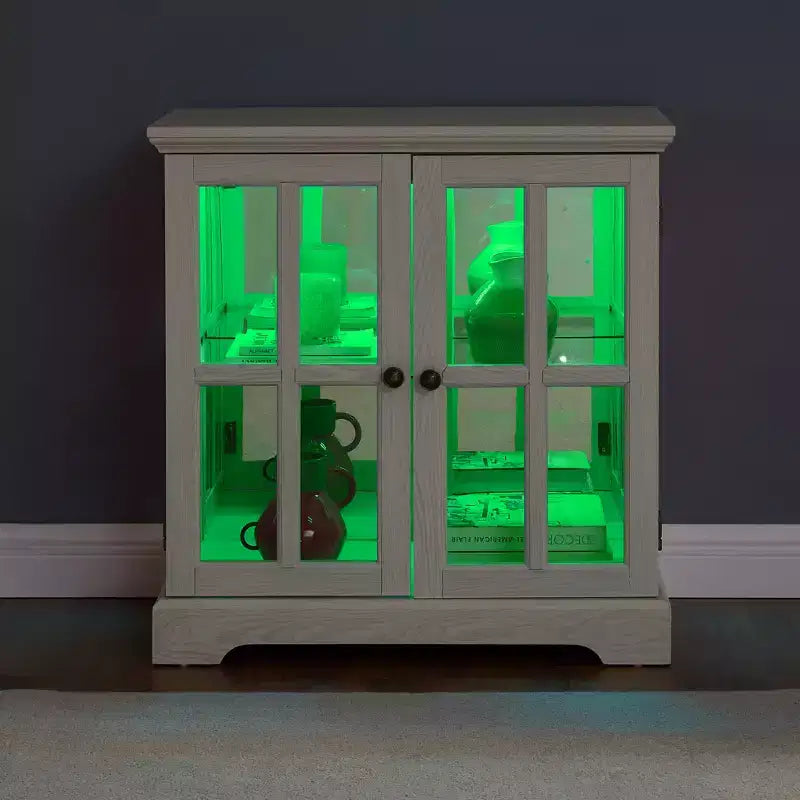 Vitrine Ancienne à LED avec Portes en Verre, Étagères Réglables et Télécommande pour Exposition Vintage