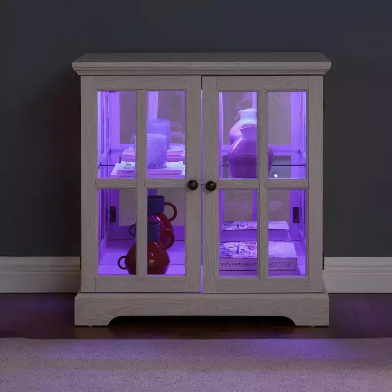 Vitrine Ancienne à LED avec Portes en Verre, Étagères Réglables et Télécommande pour Exposition Vintage