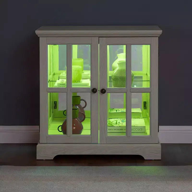 Vitrine Ancienne à LED avec Portes en Verre, Étagères Réglables et Télécommande pour Exposition Vintage