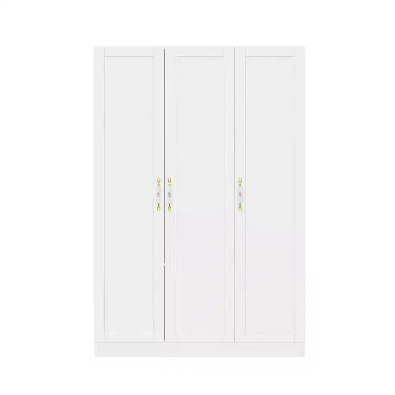 Armoire 3 portes blanche Famapy : Poignées en céramique florales + Espaces penderie et rangement. Dressing spacieux pour chambres.