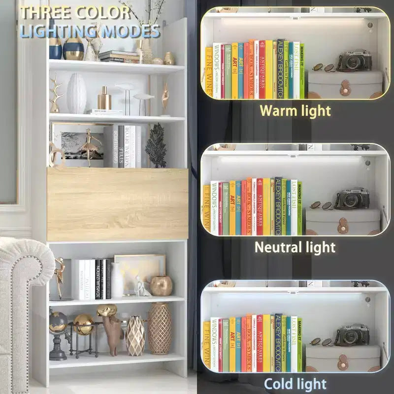 Étagère murale et présentoir blanc Famapy avec bureau rabattable et éclairage LED