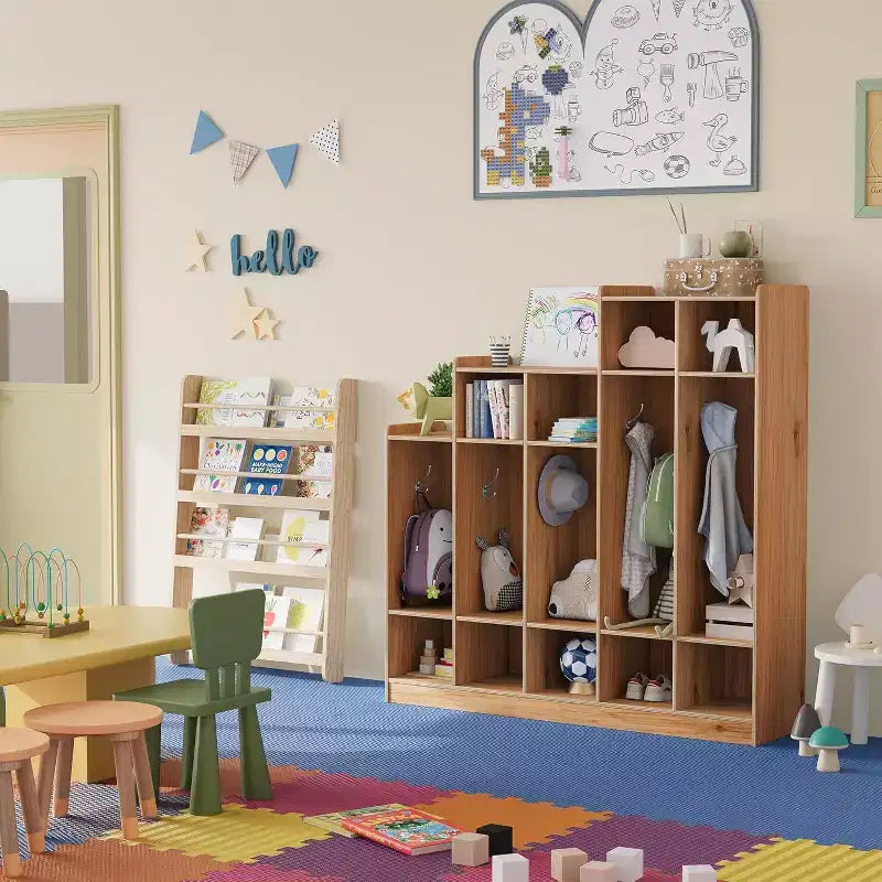 Vestiaire de classe à 5 sections avec 9 casiers, organisateur de rangement avec 10 crochets pour la maison, l'école, la crèche, la maternelle