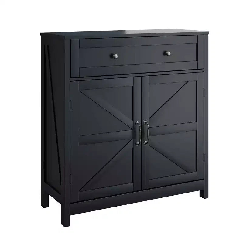 MAYEERTY Buffet de cuisine avec tiroir, étagère réglable et portes coulissantes, meuble d'appoint pour salon, noir