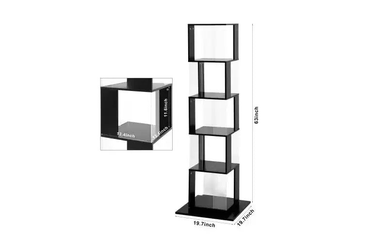 JVNOXK Étagère à Livres Moderne Rotative à 360° en Acrylique, Bibliothèque Minimaliste à 5 Niveaux sur Pied, Adaptée au Salon ou à la Chambre, Noir