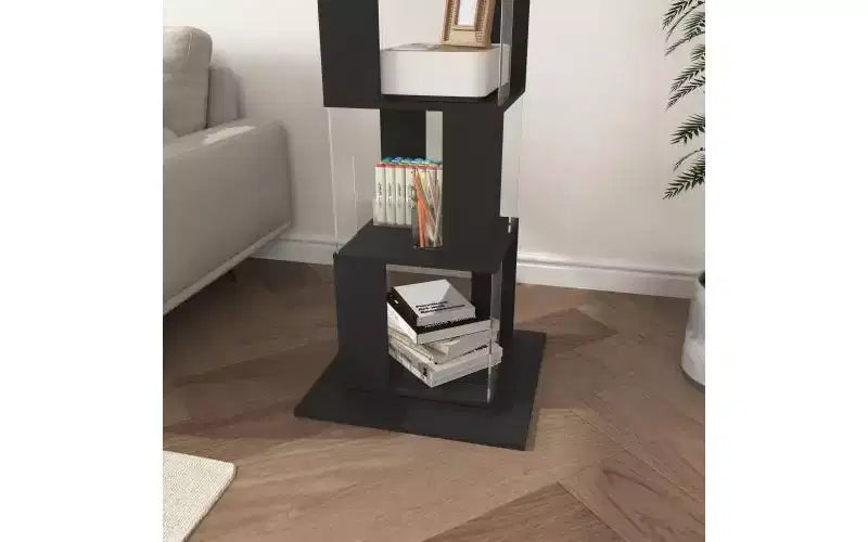 JVNOXK Étagère à Livres Moderne Rotative à 360° en Acrylique, Bibliothèque Minimaliste à 5 Niveaux sur Pied, Adaptée au Salon ou à la Chambre, Noir