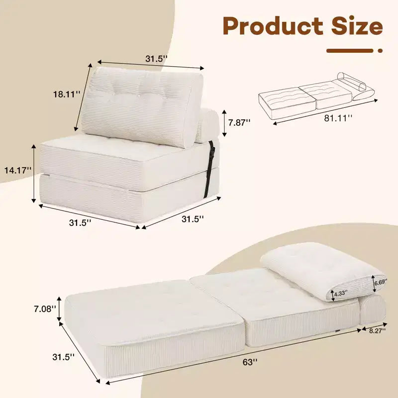 WARMOUNTS Canapé-lit pliant avec dossier réglable, fauteuil-lit portable pour salon et bureau