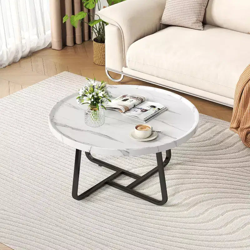Lot de 2 tables basses, petites tables basses rondes durables de style Mid-Century pour le salon, ensemble de tables basses gigognes modernes faciles à monter, tables d'appoint circulaires