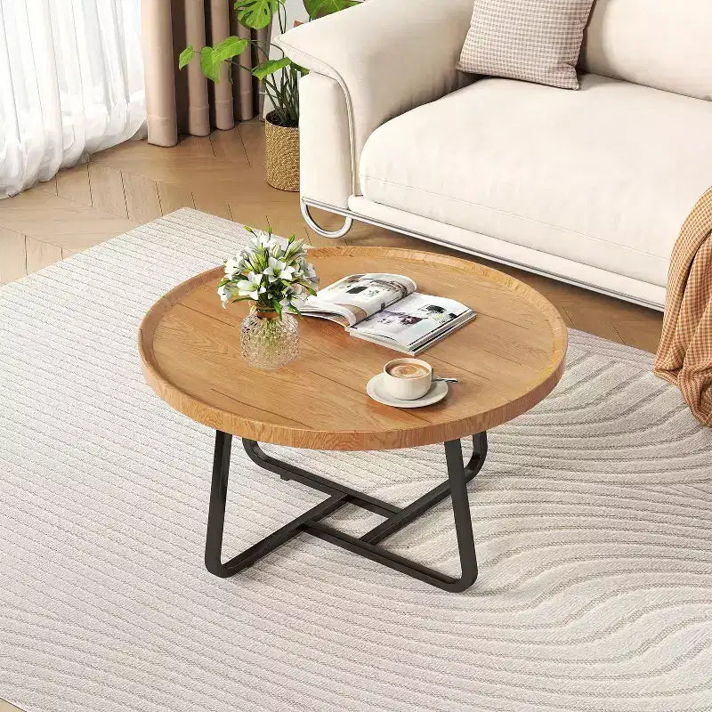 Lot de 2 tables basses, petites tables basses rondes durables de style Mid-Century pour le salon, ensemble de tables basses gigognes modernes faciles à monter, tables d'appoint circulaires