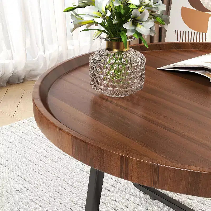 Lot de 2 tables basses, petites tables basses rondes durables de style Mid-Century pour le salon, ensemble de tables basses gigognes modernes faciles à monter, tables d'appoint circulaires
