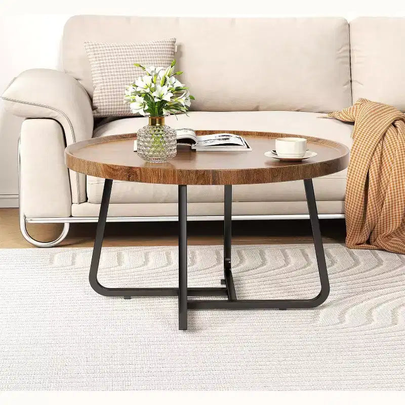Lot de 2 tables basses, petites tables basses rondes durables de style Mid-Century pour le salon, ensemble de tables basses gigognes modernes faciles à monter, tables d'appoint circulaires