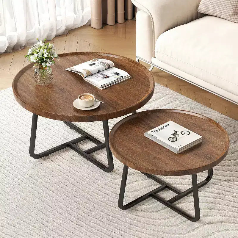 2 PCS Coffee Table, Durable Mid Century Small Round Coffee Tables for Living Room, Easy Assembly Modern Nesting Coffee Tables Set, Circle Side Tables