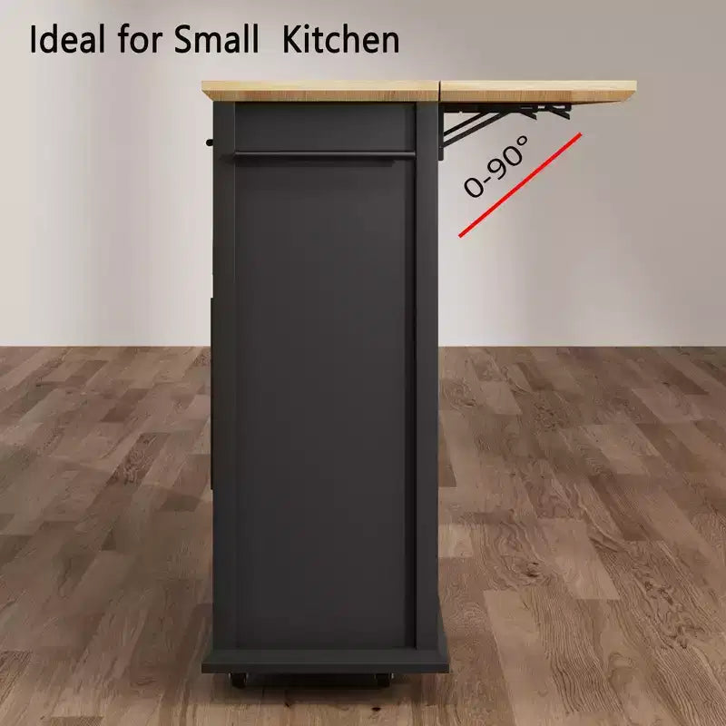Îlot de cuisine, îlot de cuisine roulant mobile moderne avec abattant, chariot de rangement noir avec armoire et tiroir
