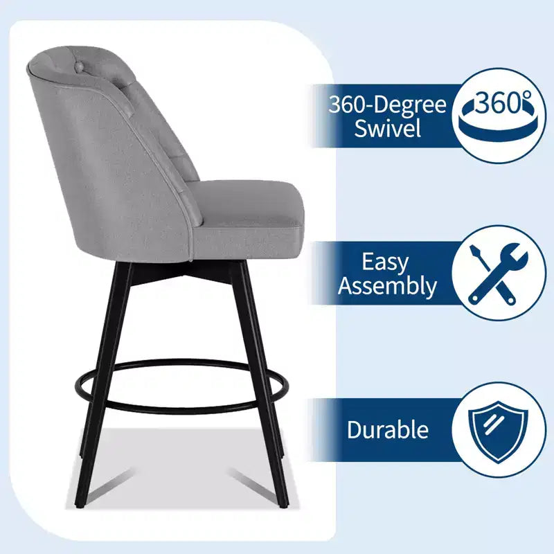 Tabourets de bar avec dossiers, lot de 2 tabourets de bar hauteur de comptoir 66 cm, chaises d'îlot de cuisine modernes