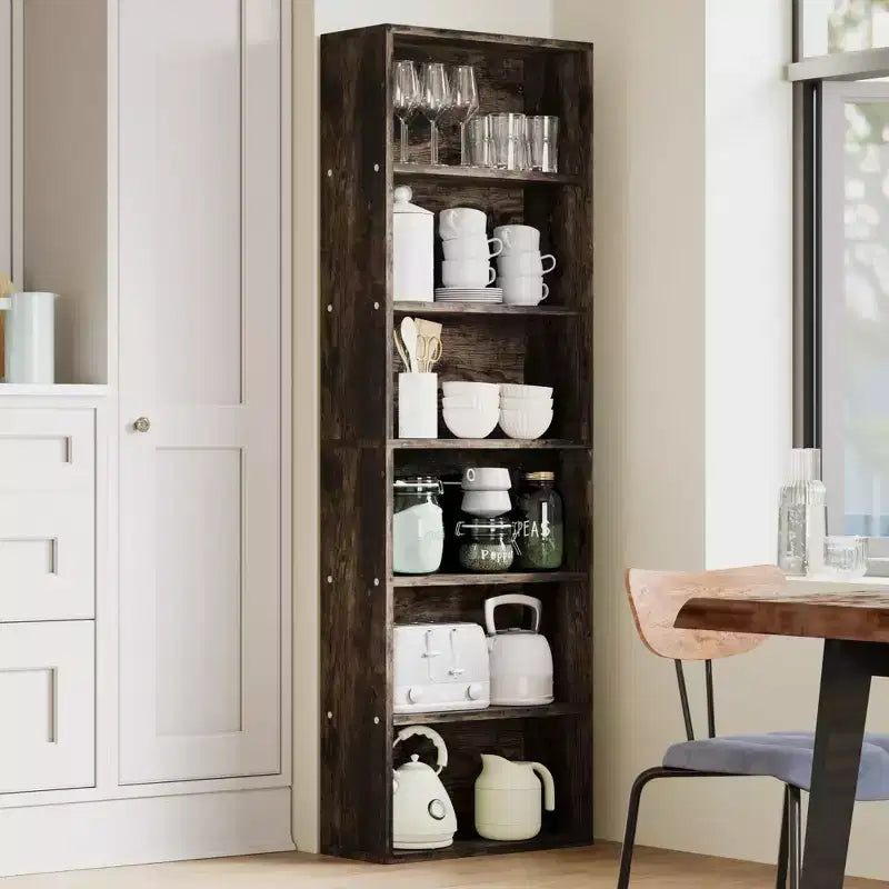 Bibliothèque industrielle à 6 étagères, 161,5 cm de hauteur, en bois rustique, avec une capacité de 113 kg, étagères de rangement autoportantes pour maison et bureau