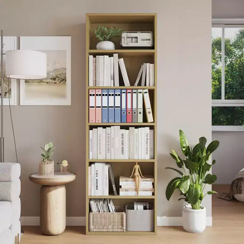 Bibliothèque industrielle à 6 étagères, 161,5 cm de hauteur, en bois rustique, avec une capacité de 113 kg, étagères de rangement autoportantes pour maison et bureau