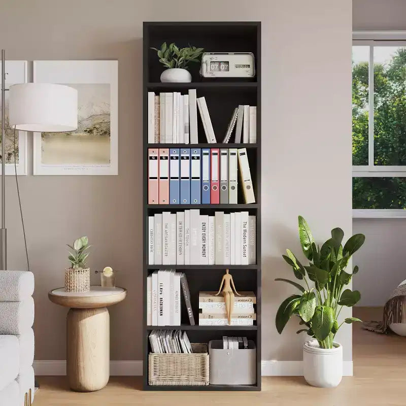 Bibliothèque industrielle à 6 étagères, 161,5 cm de hauteur, en bois rustique, avec une capacité de 113 kg, étagères de rangement autoportantes pour maison et bureau
