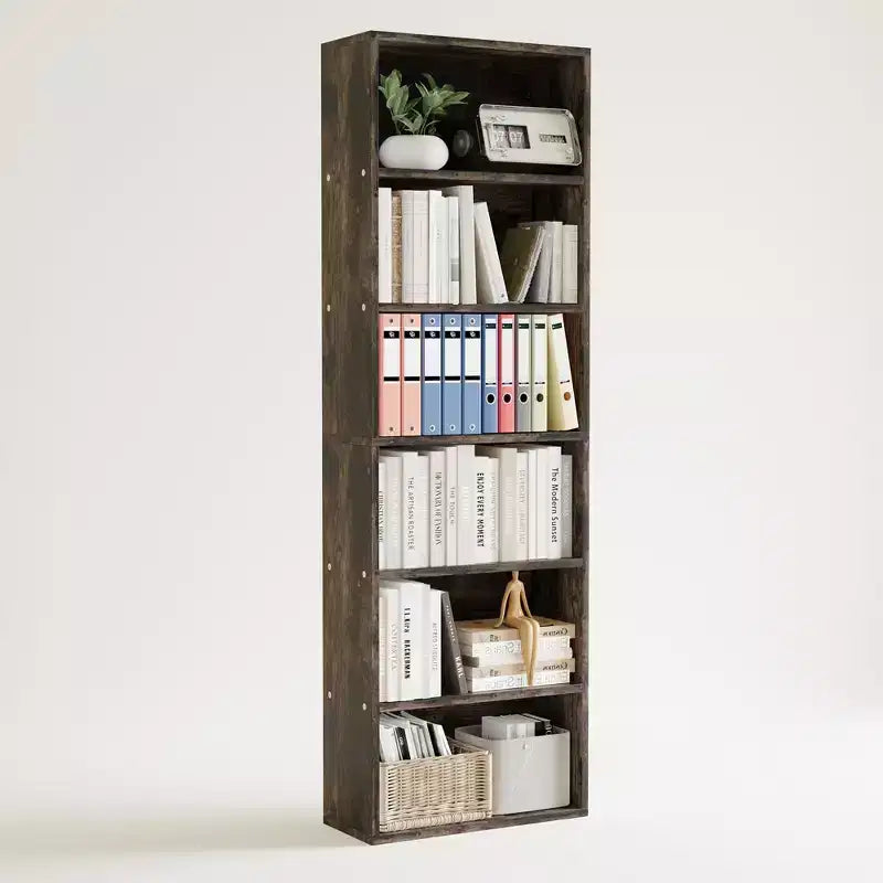 Bibliothèque industrielle à 6 étagères, 161,5 cm de hauteur, en bois rustique, avec une capacité de 113 kg, étagères de rangement autoportantes pour maison et bureau