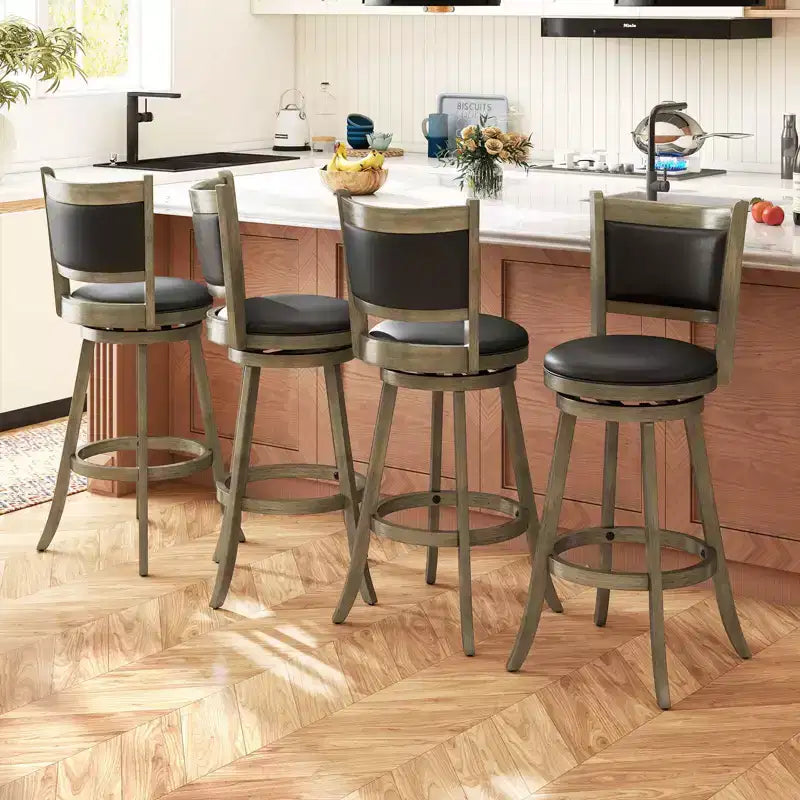 Tabourets de bar pivotants Costway avec cadre en bois d'hévéa massif, lot de 2 ou 4, pour îlot de cuisine Gris et Noir/Noir