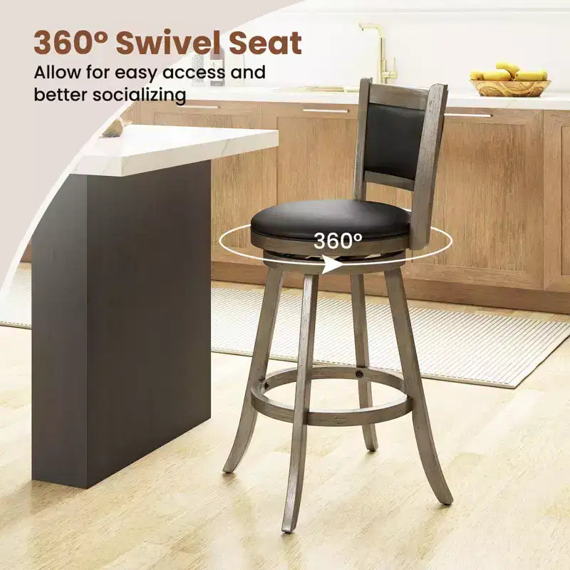 Tabourets de bar pivotants Costway avec cadre en bois d'hévéa massif, lot de 2 ou 4, pour îlot de cuisine Gris et Noir/Noir