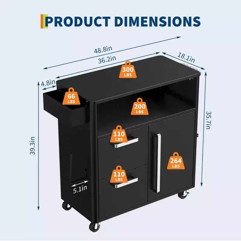 Table de cuisson, chariot de bar extérieur, chariot de barbecue avec armoire de rangement, îlot de cuisine multifonction, table de préparation des aliments avec surface en acier inoxydable