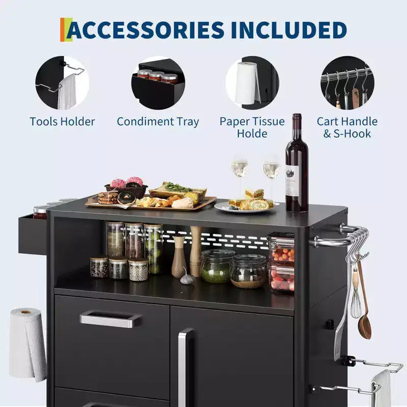 Table de cuisson, chariot de bar extérieur, chariot de barbecue avec armoire de rangement, îlot de cuisine multifonction, table de préparation des aliments avec surface en acier inoxydable