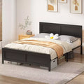 Dyonery Full/Queen Size Bed Frame, Metal Platform Bed Frame with Wooden Headboard with Rivet, Heavy Duty Iron Slats Support, Large Under-Bed Storage.