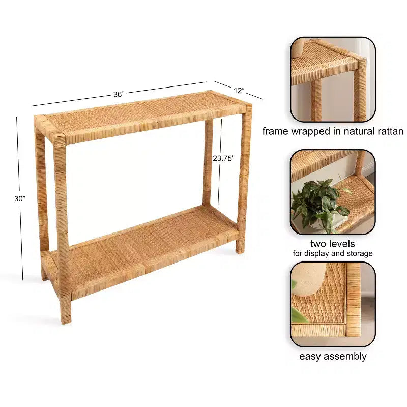 Console en rotin Kate and Laurel Rafina, 36x12x30, Naturel
