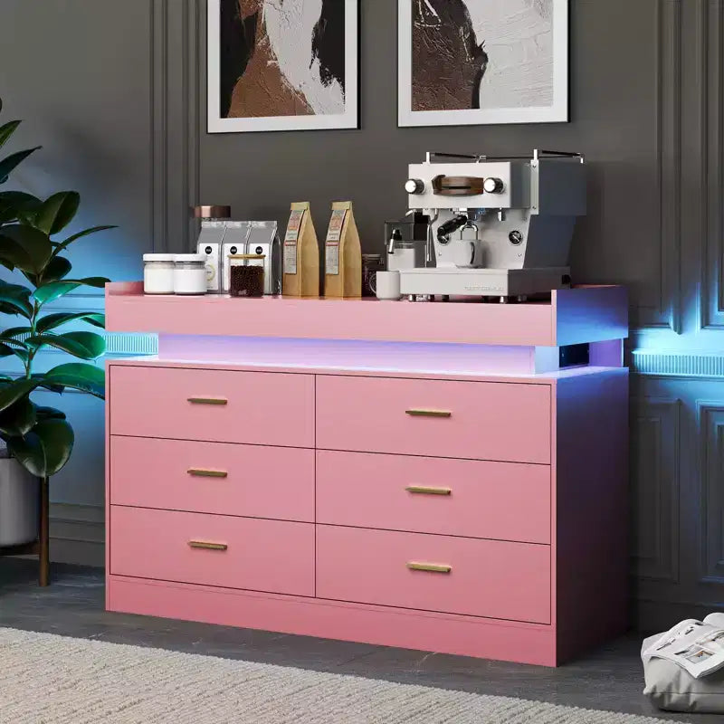 Commode moderne à 6 tiroirs, meuble TV et meuble de rangement avec plateau flottant, buffet neutre pour salon, chambre ou salle à manger
