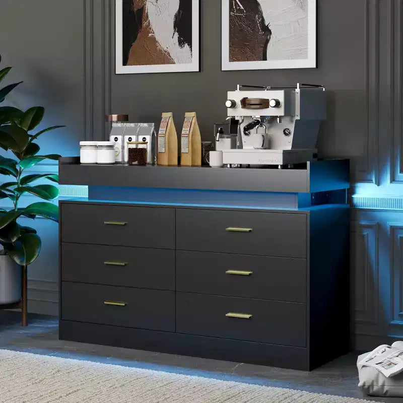 Commode moderne à 6 tiroirs, meuble TV et meuble de rangement avec plateau flottant, buffet neutre pour salon, chambre ou salle à manger