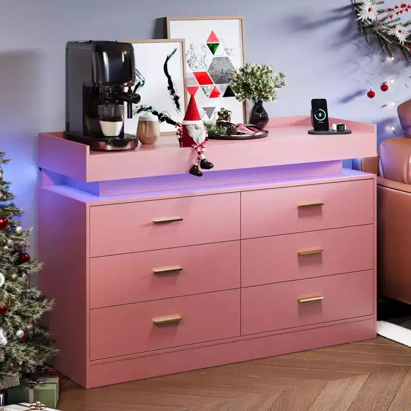 Commode moderne à 6 tiroirs, meuble TV et meuble de rangement avec plateau flottant, buffet neutre pour salon, chambre ou salle à manger