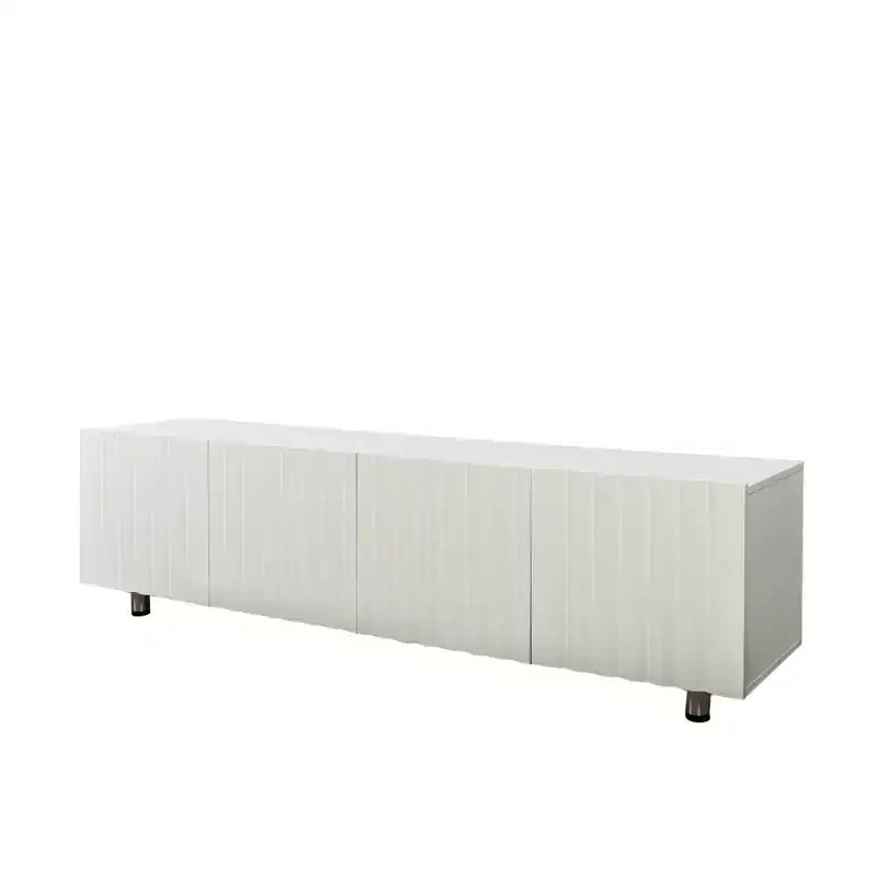 Meuble TV moderne JVNOXK de 70 pouces, adapté aux télévisions de 65 pouces et plus, avec espace de rangement et deux tiroirs, idéal pour les salons, blanc