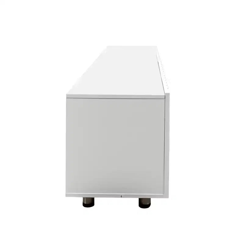 Meuble TV moderne JVNOXK de 70 pouces, adapté aux télévisions de 65 pouces et plus, avec espace de rangement et deux tiroirs, idéal pour les salons, blanc