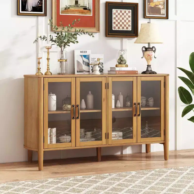 Meuble de rangement Christopher Knight Home Feyra 58 po de style moderne du milieu du siècle avec 4 portes vitrées et des étagères réglables